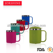 outer plastic inner stainless steel double wall coffee mug with lid and handle